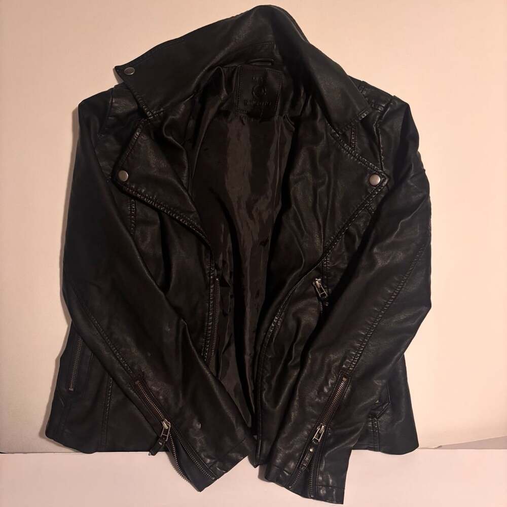 Max Studio Faux Leather Black Moto Biker Jacket Size XS with Matching Crop Top